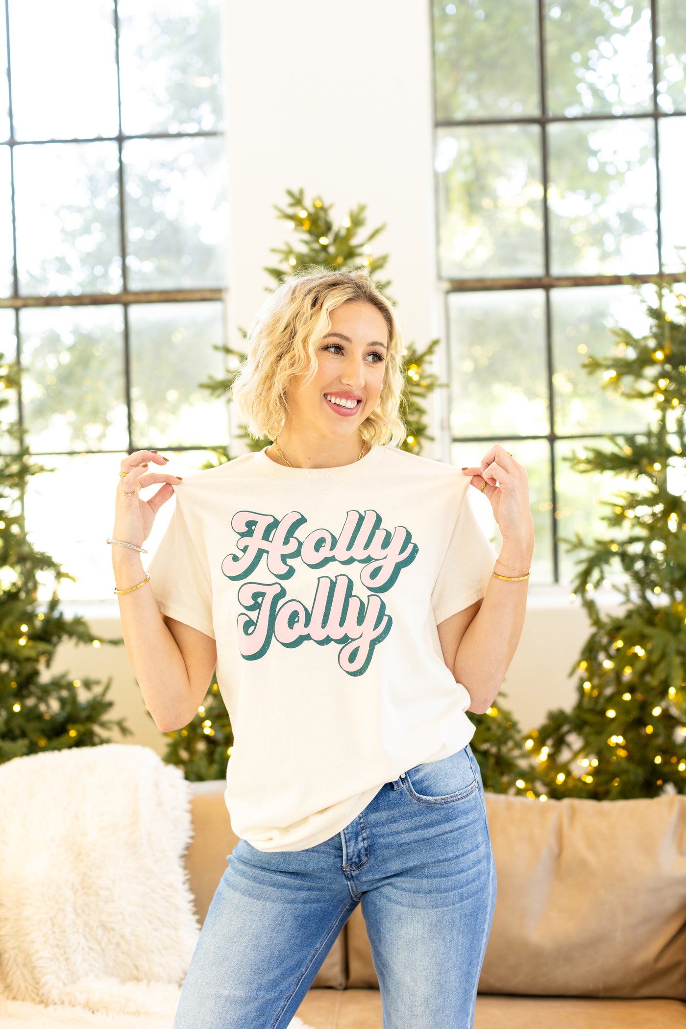 Pink Holly Jolly Oversized Tee