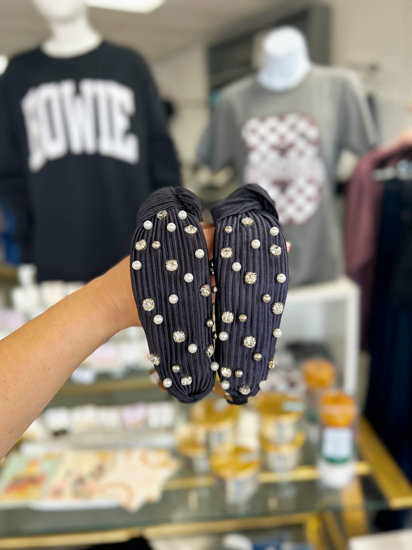 Pleated Silver Beaded Headband