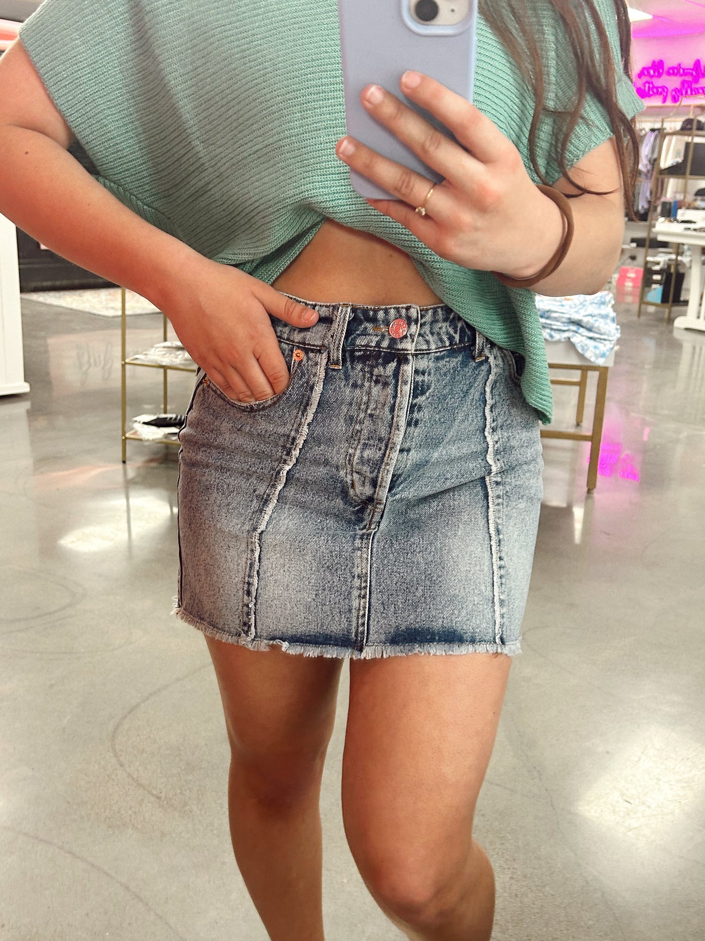 Elise Edge Denim Mini Skirt