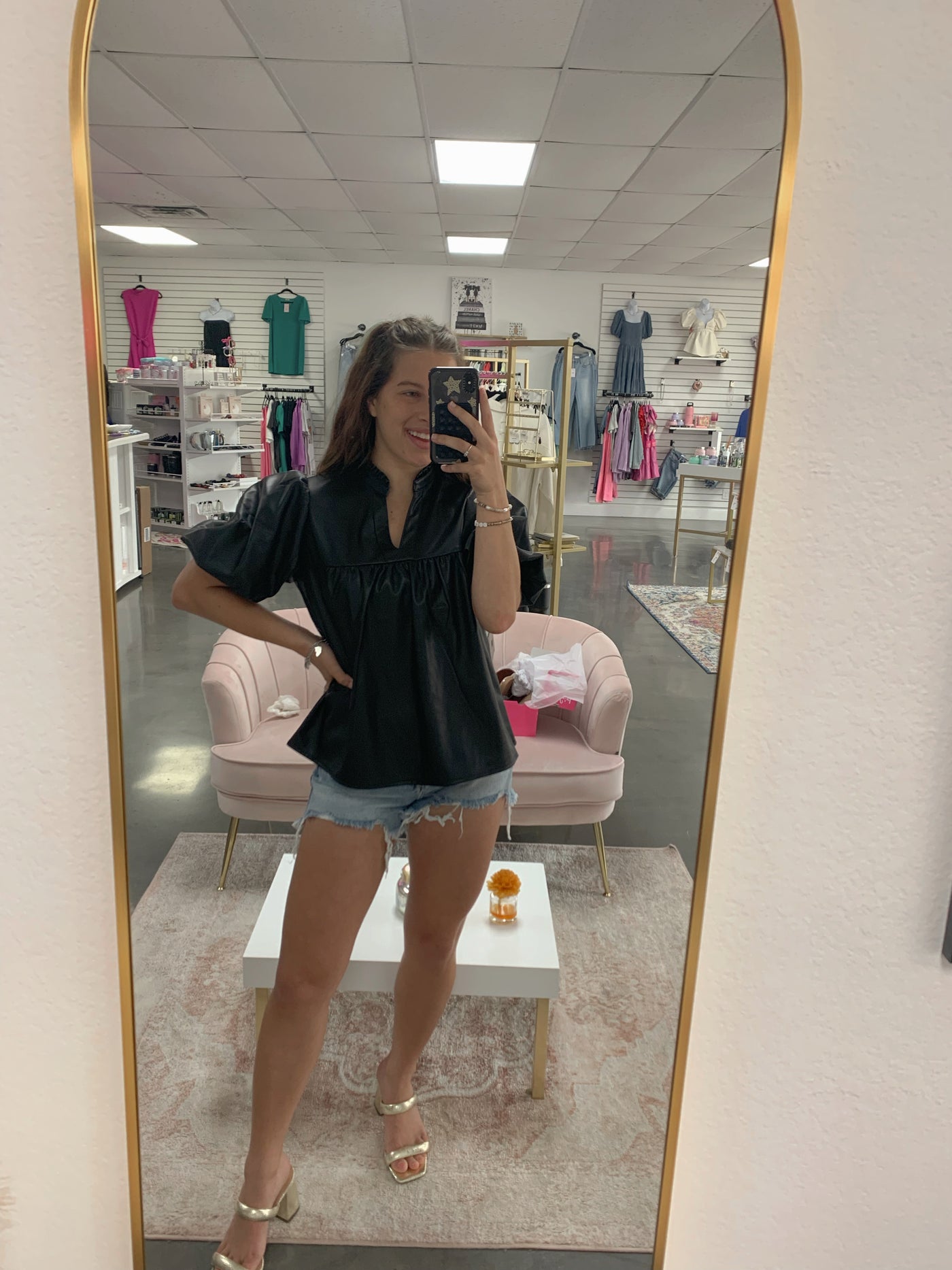 Black Blakely Leather Puff Top