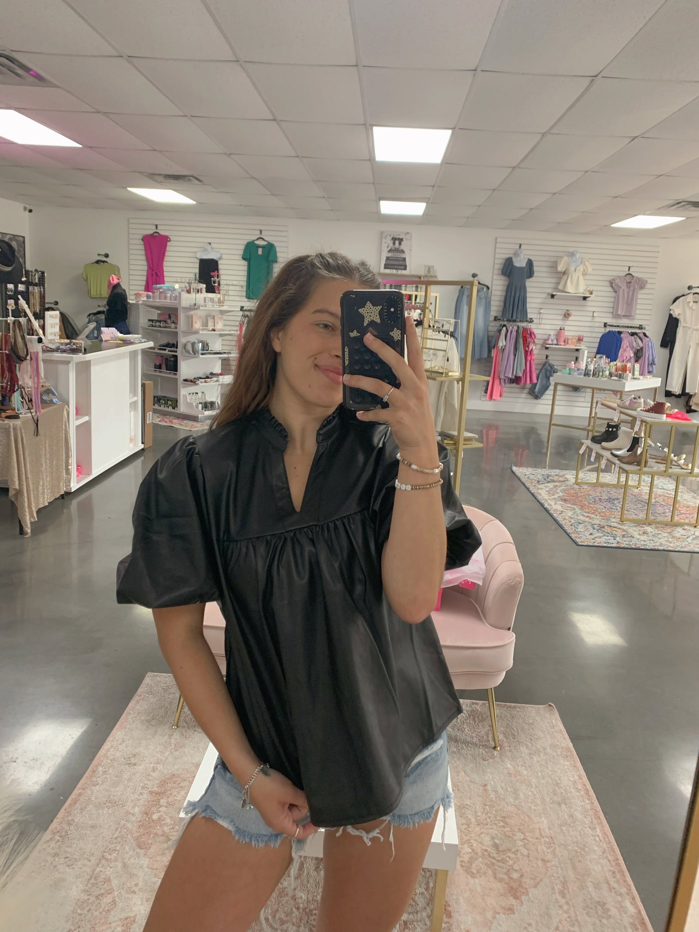 Black Blakely Leather Puff Top