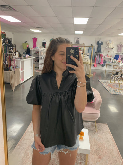 Black Blakely Leather Puff Top