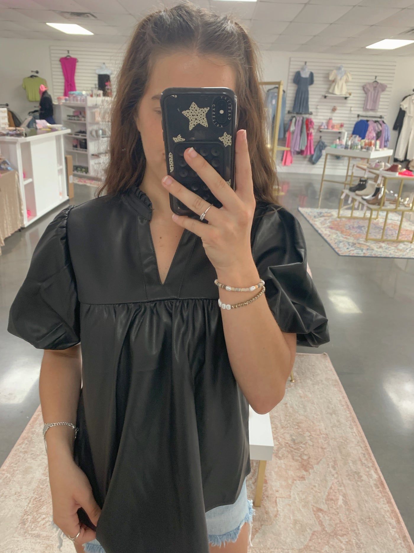 Black Blakely Leather Puff Top