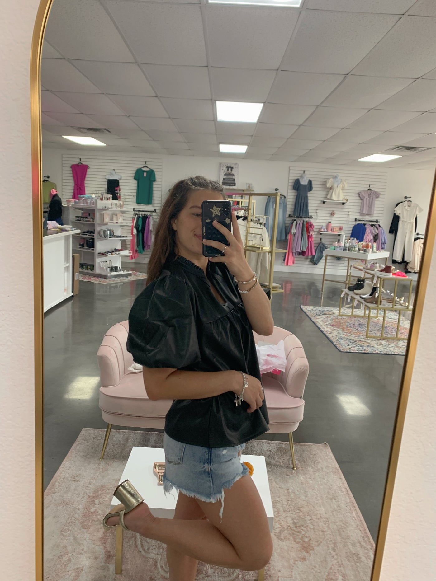 Black Blakely Leather Puff Top