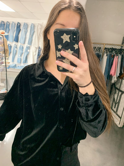 Velvet Collared Button Up Top