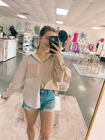 Half & Half Pinstripe Button Up