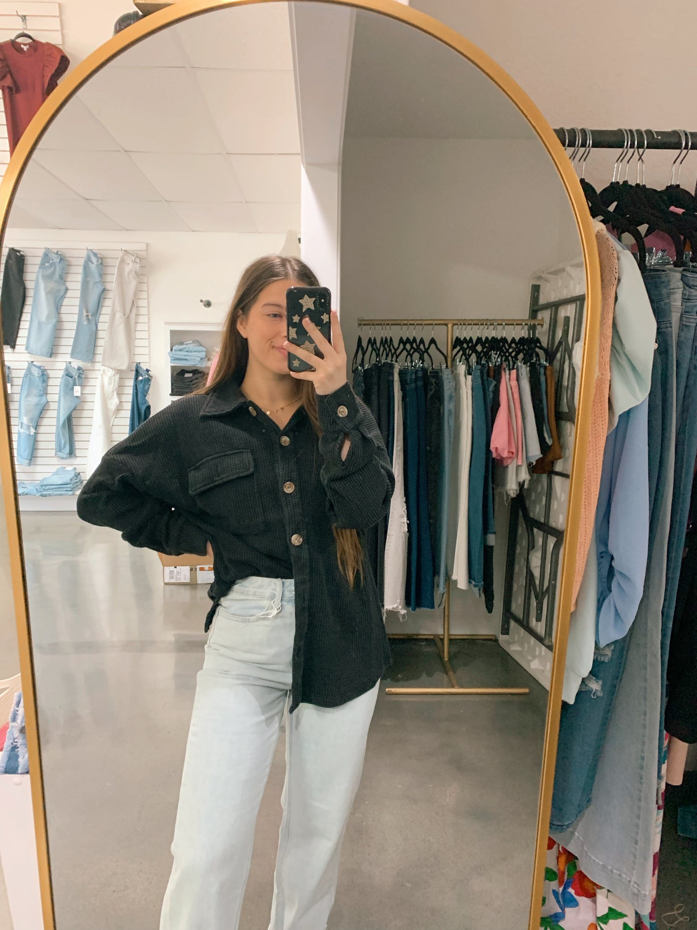 Black Wash Waffle Shacket