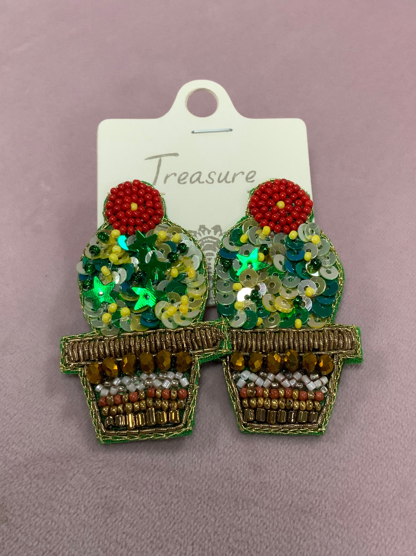 Sequin Cactus Earrings