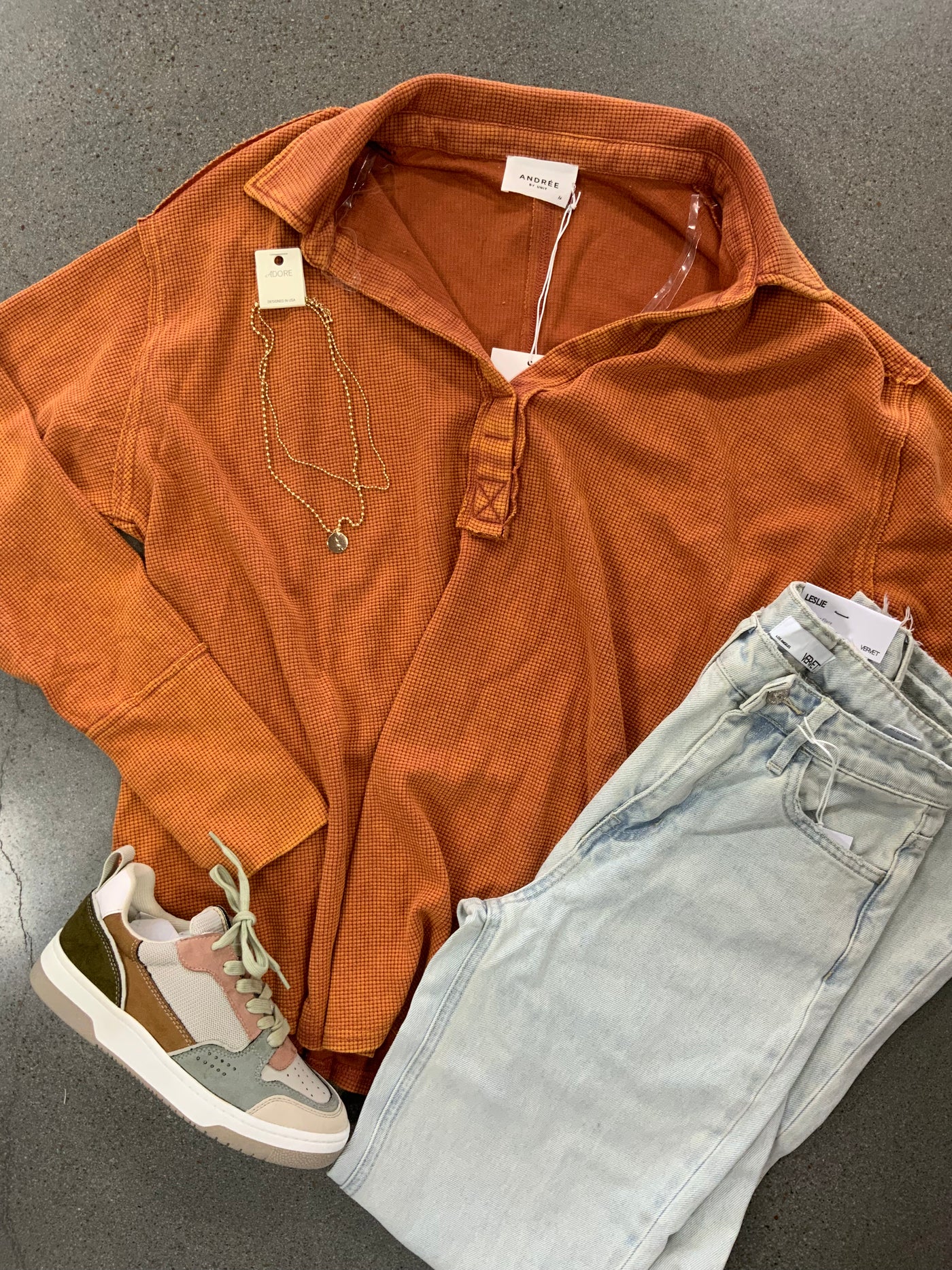 Rust Waffle Pullover