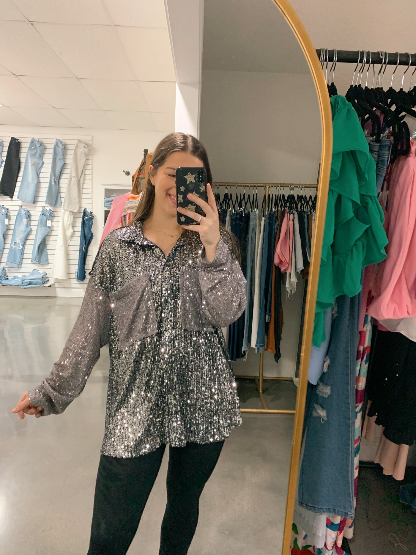 Shine Bright Midnight Button Top