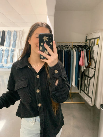 Black Wash Waffle Shacket