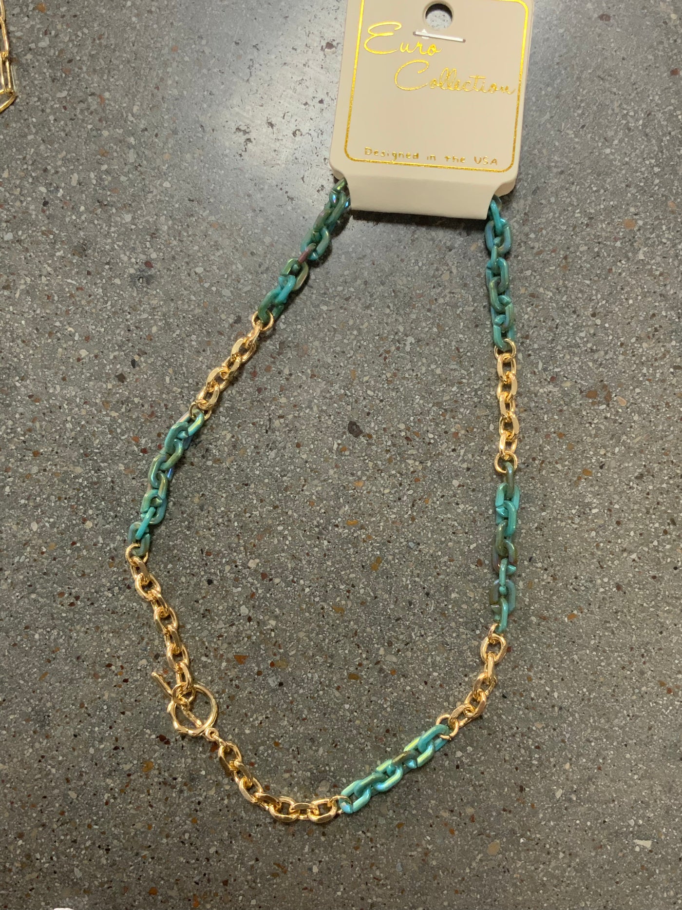 Teal Gold Chain Necklace