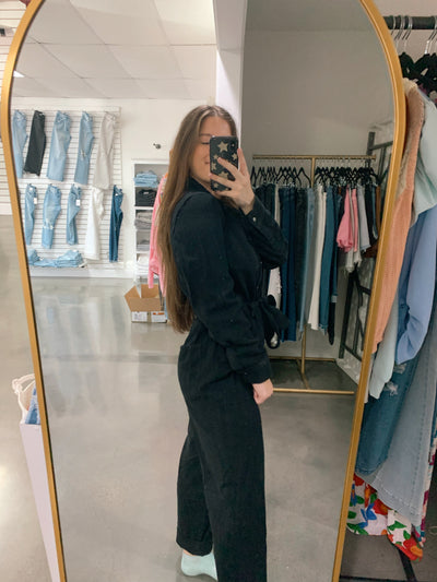 Black Denim Utility Jumpsuit