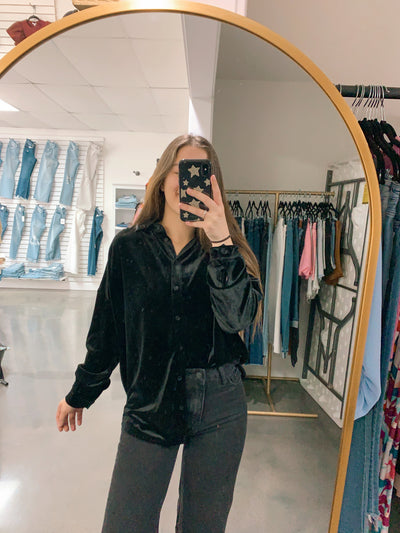 Velvet Collared Button Up Top